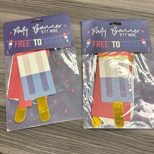 Party Banner 8 ft wide FREE TO CHILL popsicle red white and blue bundle new